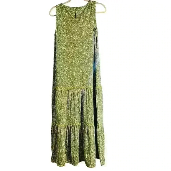 J.Jill Green Grass Fern Ditsy Tiered Mixed Print Maxi Dress Size Small Stretch - Picture 3 of 9